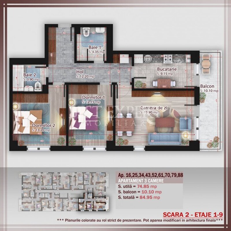 Trei camere ideal familie, zona linistita.