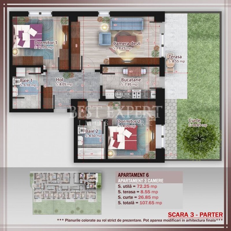 Trei camere direct dezvoltator incalzire pardoseala, credit ipotecar 15%